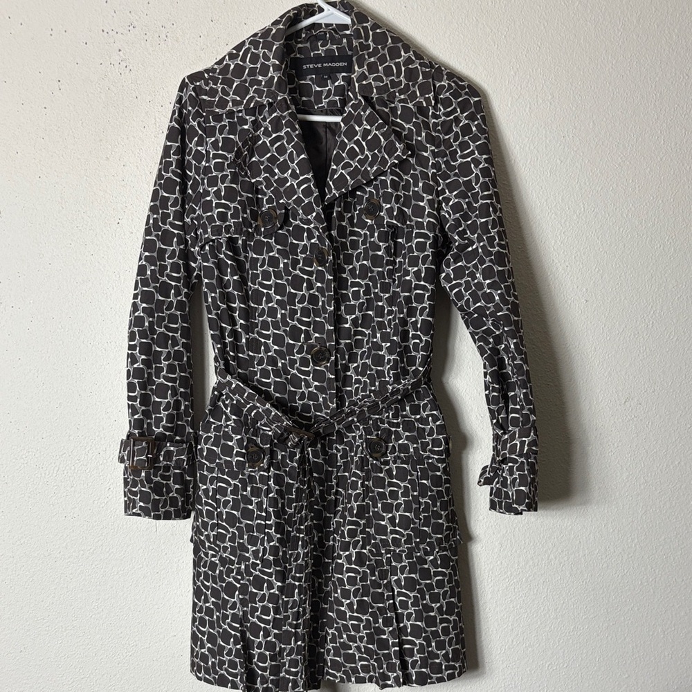 STEVE MADDEN BELTED LIGHT WEIGHT Black White TRENCH COAT M